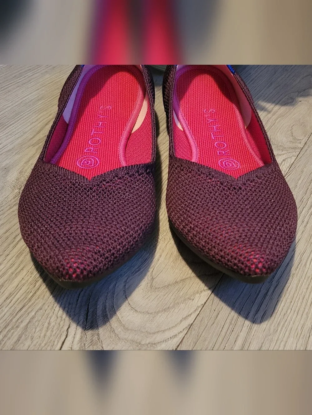 Rothy's The Point Berry Lattice Stitch Flats + Hot Pink Insole, US 8.5 EU 39